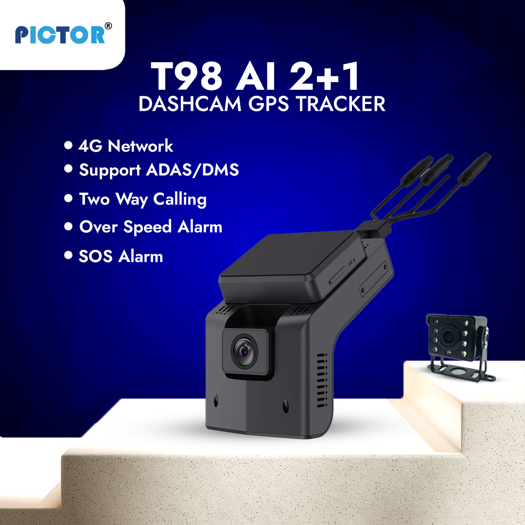 T98 2+1 4G AI Vehicle DVR with Dual Camera + 1 External Camera Support (ADAS & DMS, Linux Based)